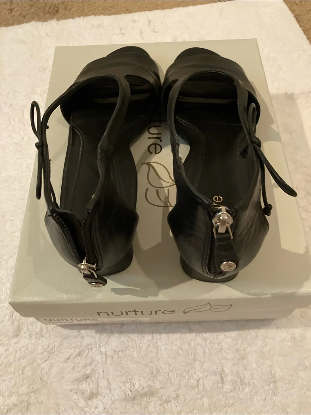 New! In Box! Nurture Black Open-Toe Slingback Leather Sandals.